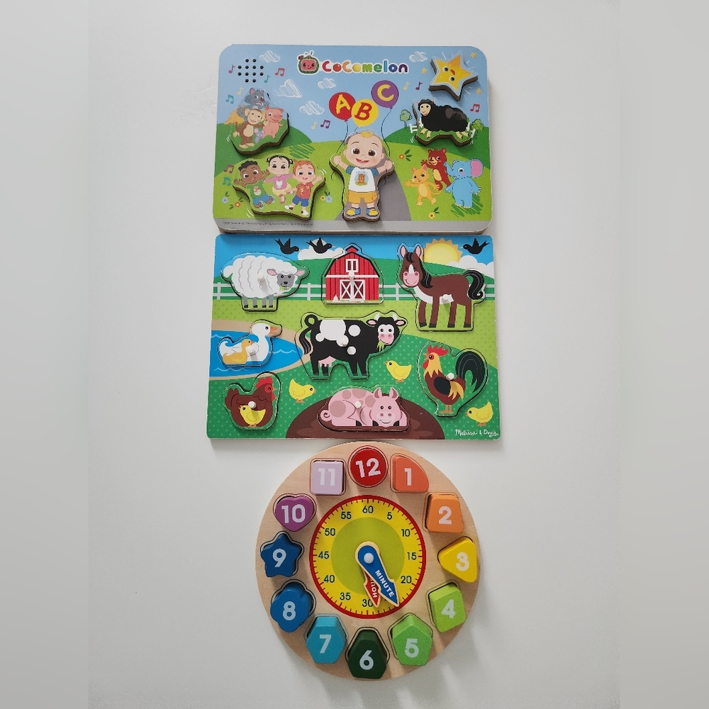 Melissa & Doug, Cocomelon, Clock Baby Toddler Puzzle Bundle - 3 Puzzles